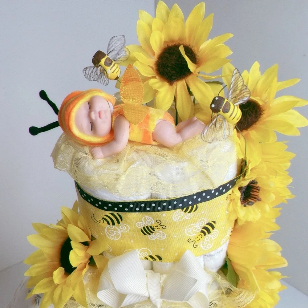 Bee Diaper Cake, Sunflower Diaper Cake